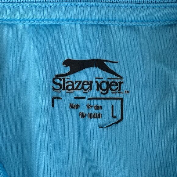 Slazenger Polo Shirt Mens Large Blue White Striped Golf Short Sleeve Stretch - Picture 7 of 10
